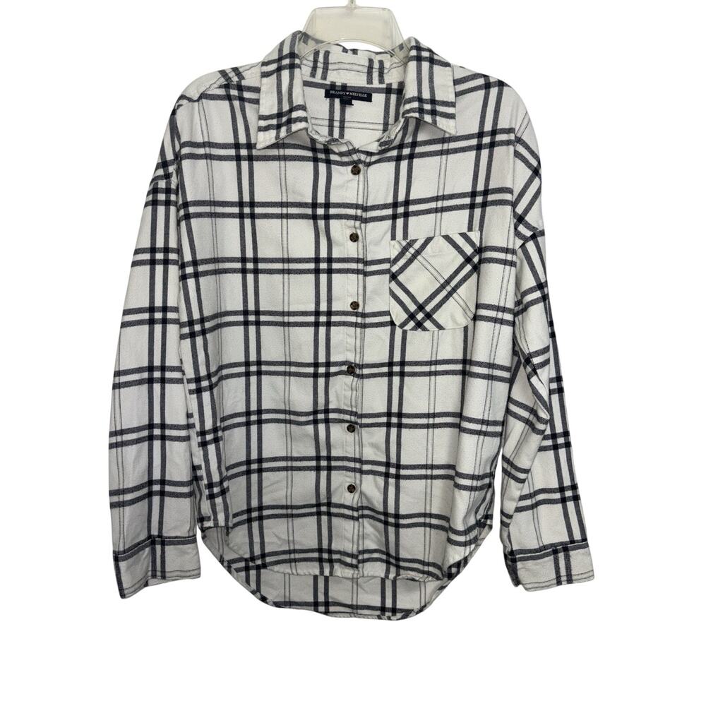 Brandy Melville White Black Plaid Button Down Flannel Small